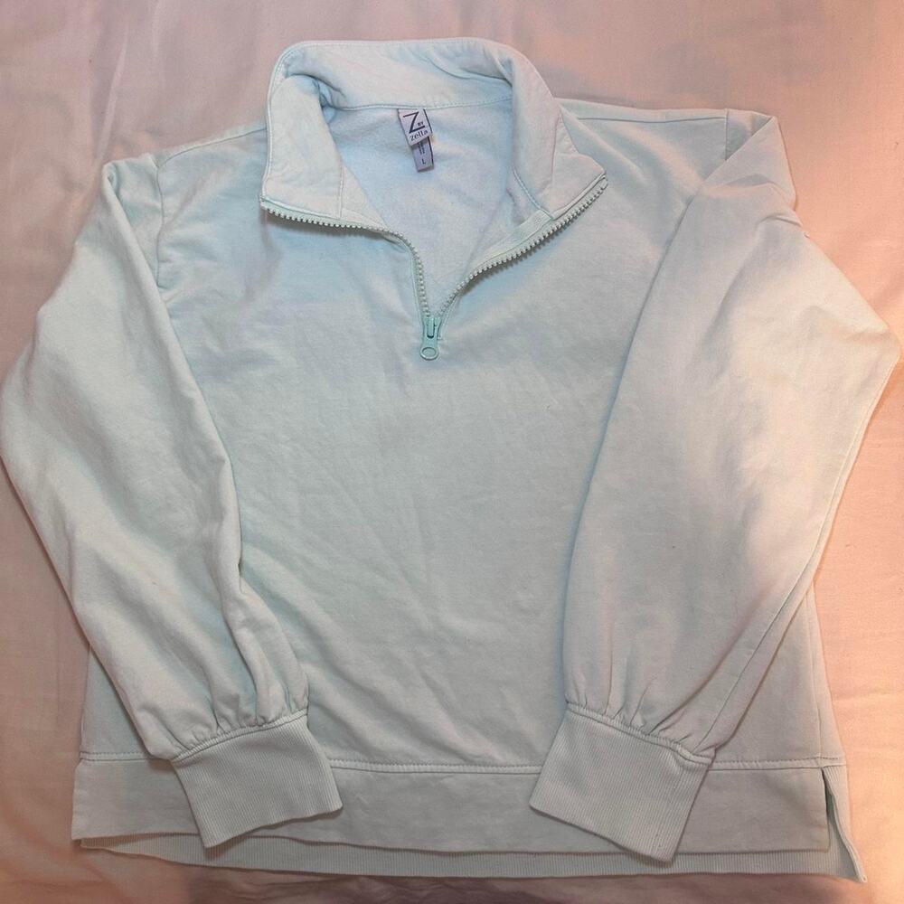 Light blue quarter zip sweatshirt
